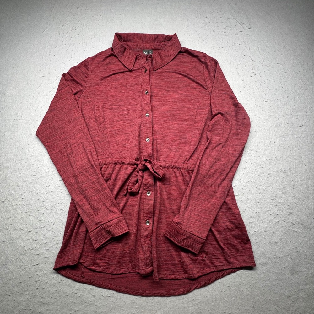Ibex Zque Button Down Tunic Womens Medium Merino Wool Drawstring Waist Burgundy